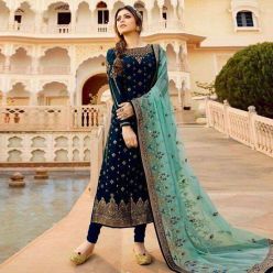 Semi-Stitched High Quality Embroidery Work Georgette Gown for Women - AZ-117
