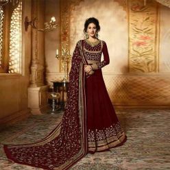 Semi-Stitched High Quality Embroidery Work Georgette Gown for Women AZ-200/Maroon