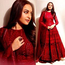 Semi-Stitched High Quality Embroidery With Stone Work Georgette Gown for Women - AZ-300/Maroon