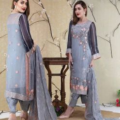 Semi-Stitched Embroidery With Stone Work Georgette Shalwar Kameez For Women - AZ-309