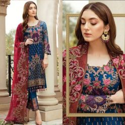 Unstitched Georgette Dress With Computer Embroidery Work Selwar Kameez (3pc) For Women (AZ- 401/Navy-blue)