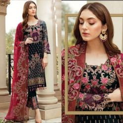 Unstitched Georgette Dress With Computer Embroidery Work Selwar Kameez (3pc) For Women (AZ-401/Black)