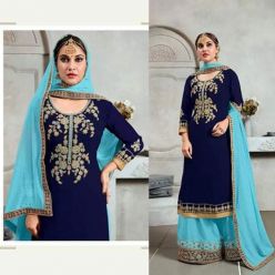 Unstitched Georgette Dress With Computer Embroidery Work Selwar Kameez (3pc) For Women (AZ-402/Navy Blue)