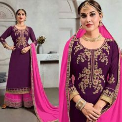 Unstitched Georgette Dress With Computer Embroidery Work Selwar Kameez (3pc) For Women (AZ-402/Purple)