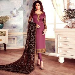 Unstitched Georgette Dress With Computer Embroidery Work Selwar Kameez (3pc) For Women (AZ-406/Maroon)