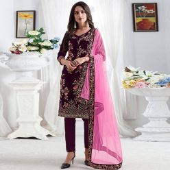 Unstitched Georgette Dress With Computer Embroidery Work Selwar Kameez (3pc) For Women (AZ-408/Purple)