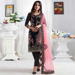 Unstitched Georgette Dress With Computer Embroidery Work Selwar Kameez (3pc) For Women (AZ-408/Black)