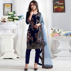Unstitched Georgette Dress With Computer Embroidery Work Selwar Kameez (3pc) For Women (AZ-408/Navy-Blue)