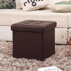 Square Shape PU Leather Rest Stool 13"13"13" - Brown