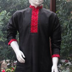 Silk Kurta with Kantha Embroidery on Front Panel-Neck and Sleeves LEBEL-SH-11