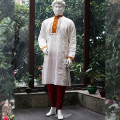 Silk Kurta With Kantha Embroidery On Front Panel-Neck And Sleeves LEBEL-SH-12