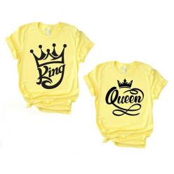 King And Queen Couple T-shirt-Yellow