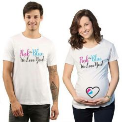 Pink or Blue we love you couple T-shirt-White