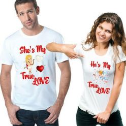 She is my True Love Couple T-Shirt-White