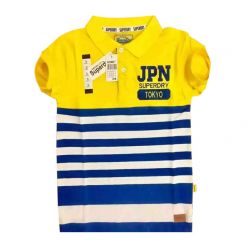 Mans stepped polo t-shirt-Yellow and Blue