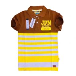 Mans stepped polo t-shirt-Brown and Yellow