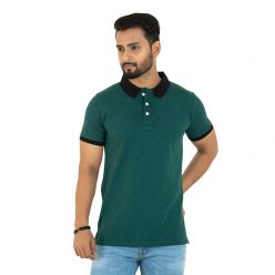 Masculine Mid Night Green Printed Polo T-shirt For Men