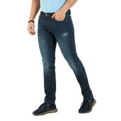 Masculine Rinse Wash Dark Slim-fit Stretchable Denim Jeans Pant For Men