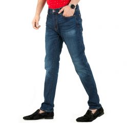 Masculine Dark Blue Slim-fit Stretchable Denim Jeans Pant For Men