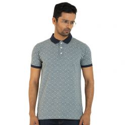 Masculine Gray Printed Polo T-shirt For Men