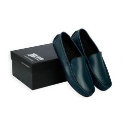 Navy Blue Leather Loafers Men's SB-S124