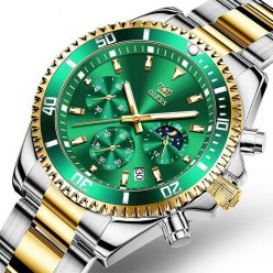 OLEVS Men's Quartz Watches Green Dial Stainless Steel Watches For Men Waterproof Relogio Masculino Luminous