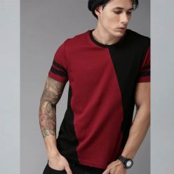 Contrast T-Shart-Maroon and Black