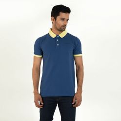 Masculine Cotton Polo T-shirt For Men-Mid Blue