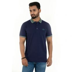 Masculine Navy Cotton Tripping Polo T-shirt For Men